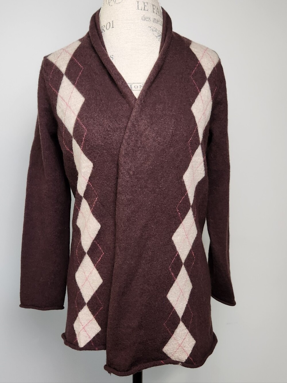 Vintage Argyle Wool Cardigan Sweater